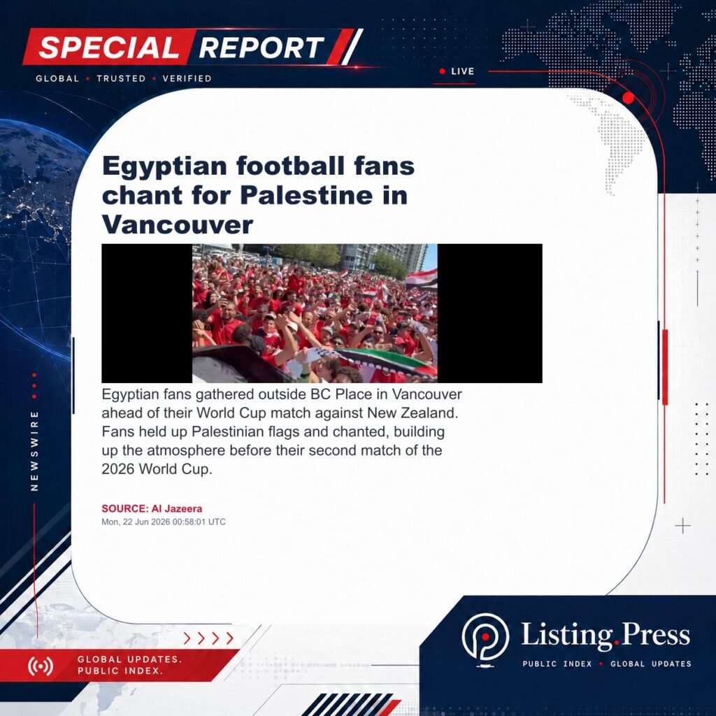 Egyptian football fans chant for Palestine in Vancouver
