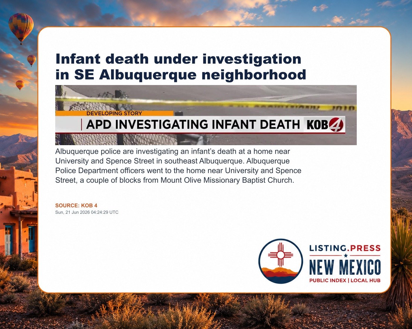 Infant death under investigation in SE Albuquerque neighborhood