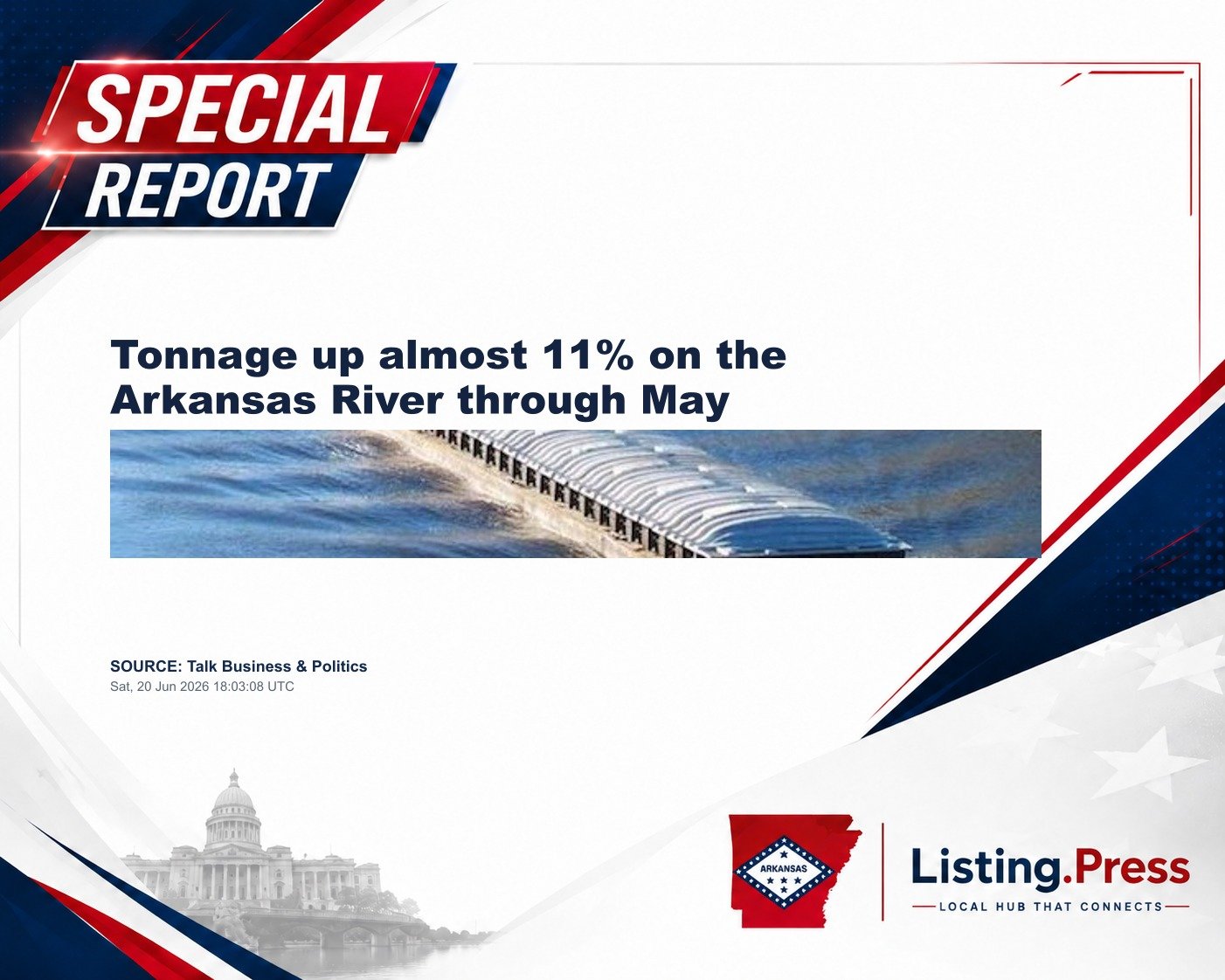Tonnage up almost 11% on the Arkansas River through May
