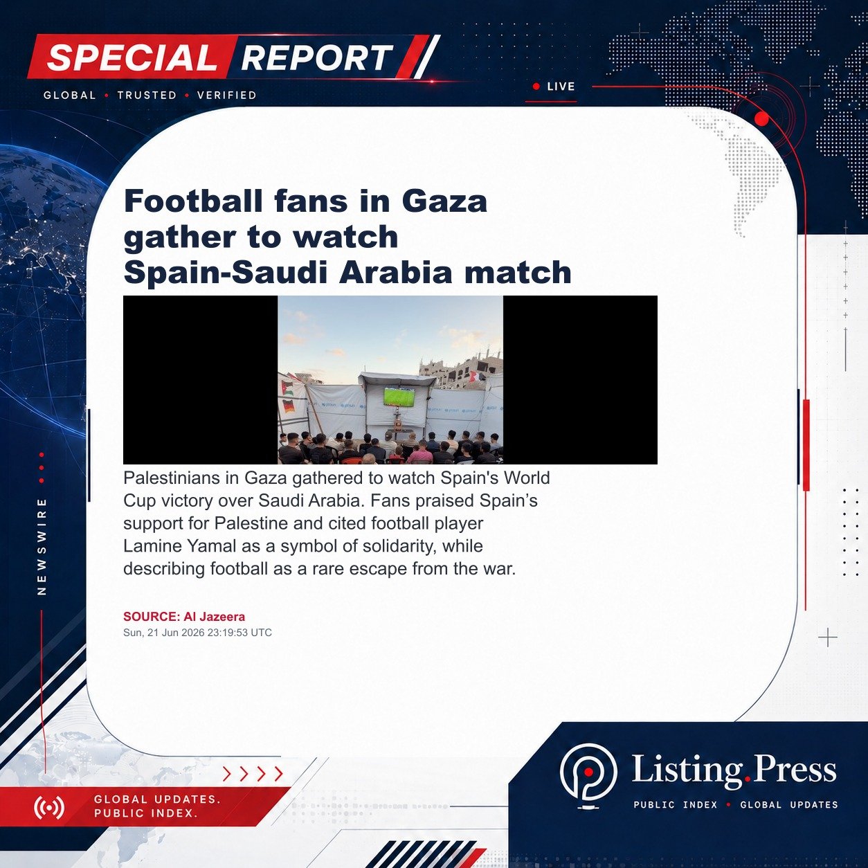 Football fans in Gaza gather to watch Spain-Saudi Arabia match