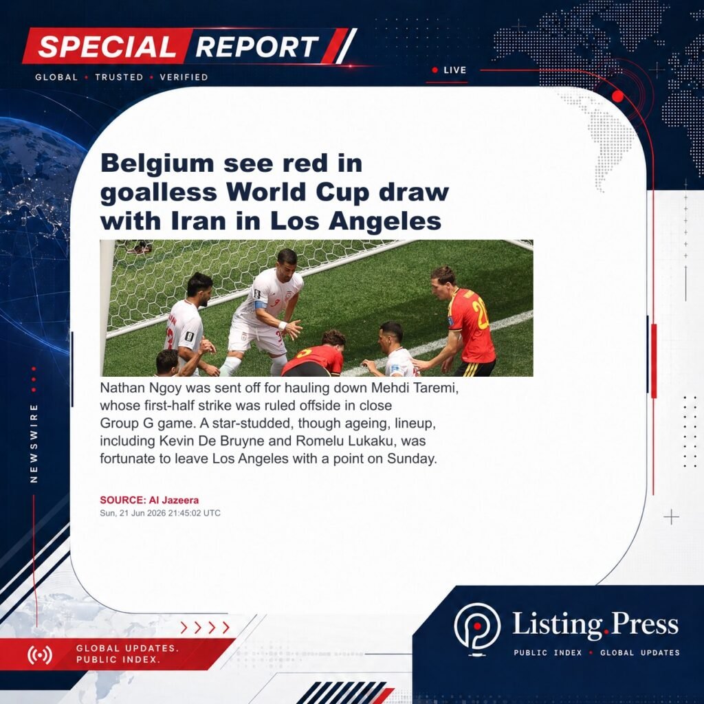 Belgium see red in goalless World Cup draw with Iran in Los Angeles