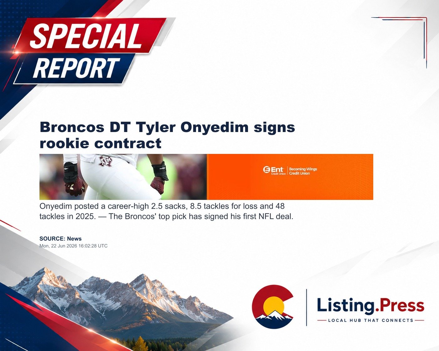 Broncos DT Tyler Onyedim signs rookie contract