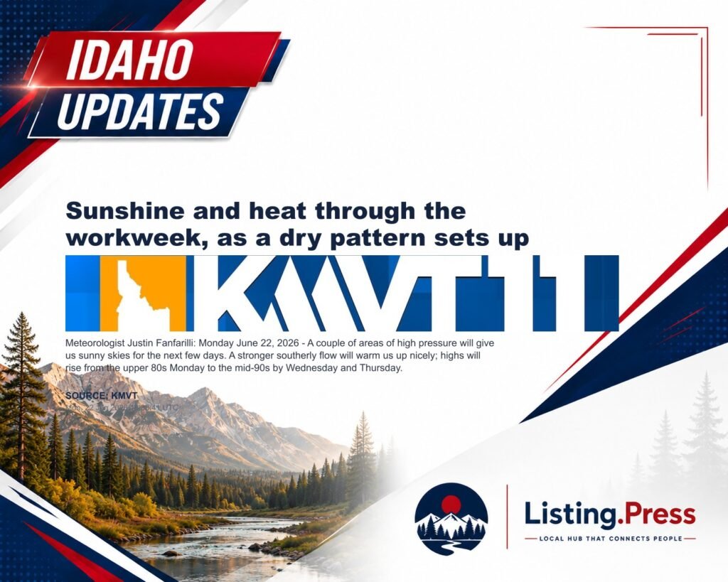 Sunshine and heat through the workweek, as a dry pattern sets up
