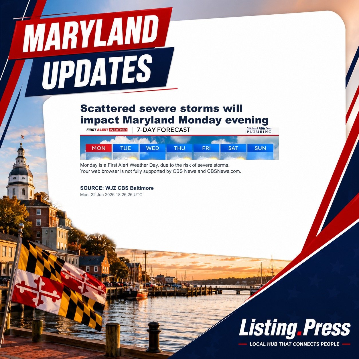 Scattered severe storms will impact Maryland Monday evening