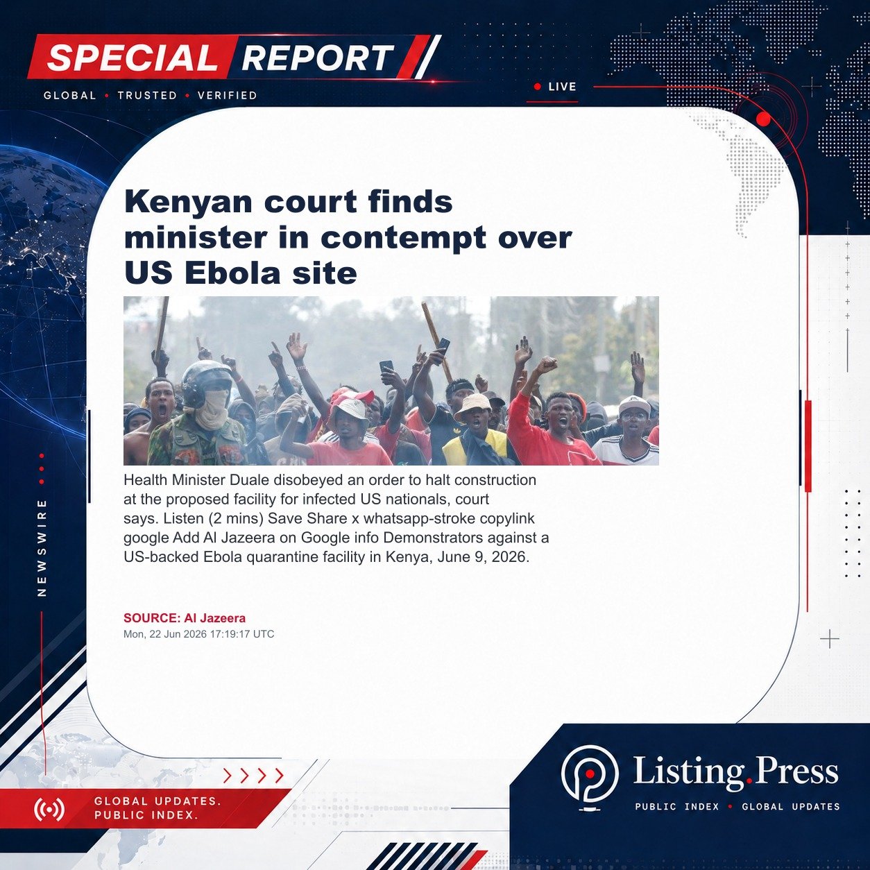 Kenyan court finds minister in contempt over US Ebola site
