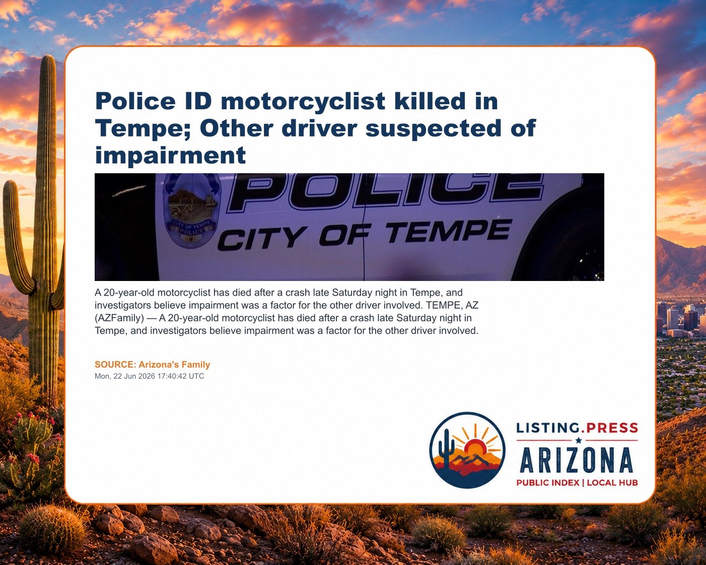 Police ID motorcyclist killed in Tempe; Other driver suspected of impairment