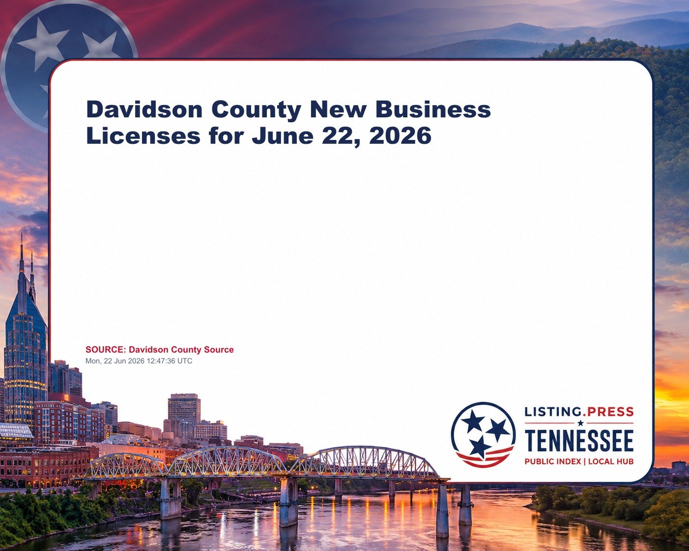 Davidson County New Business Licenses for June 22, 2026