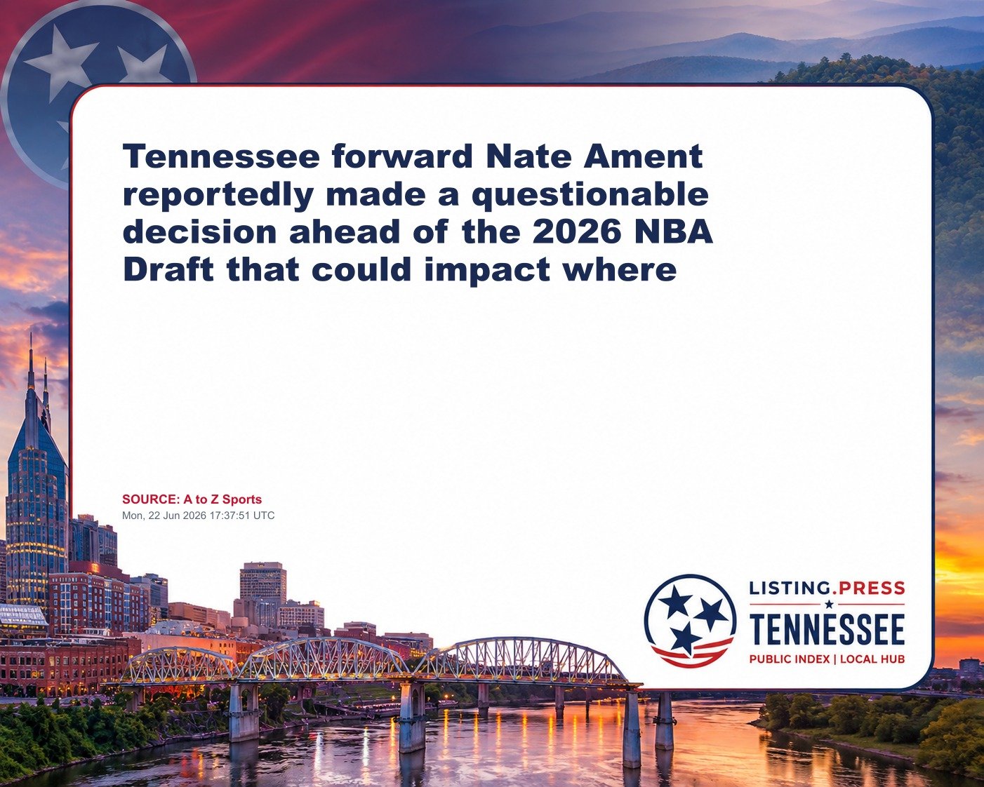 Tennessee forward Nate Ament reportedly made a questionable decision ahead of the 2026 NBA Draft that could impact where