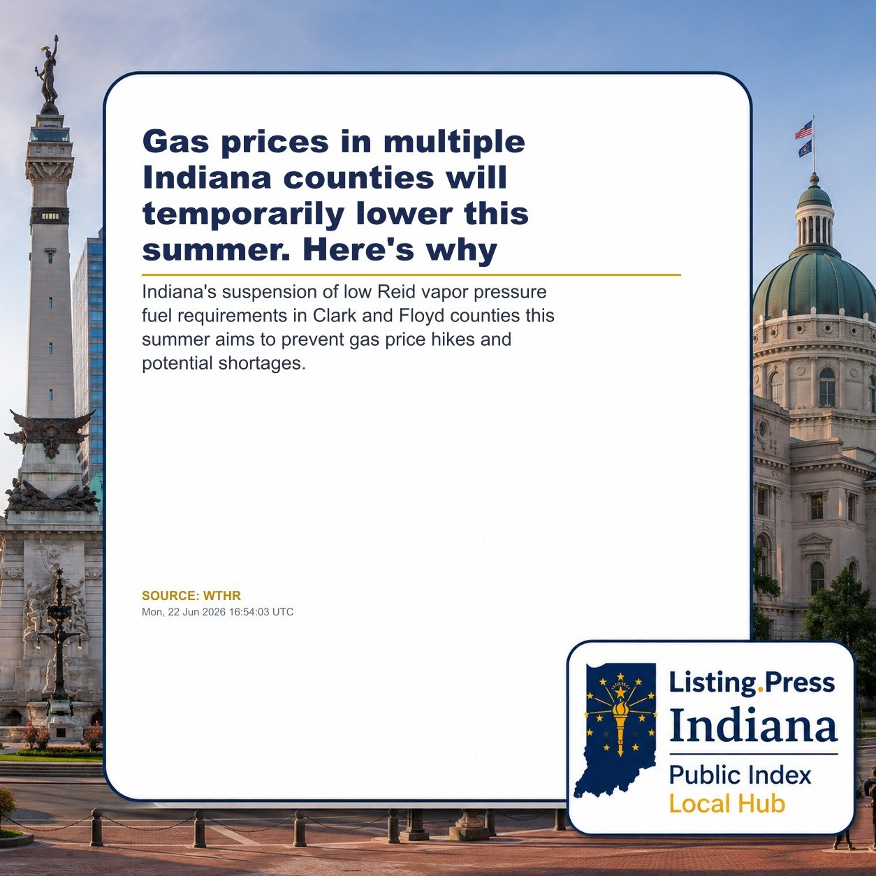 Gas prices in multiple Indiana counties will temporarily lower this summer. Here's why
