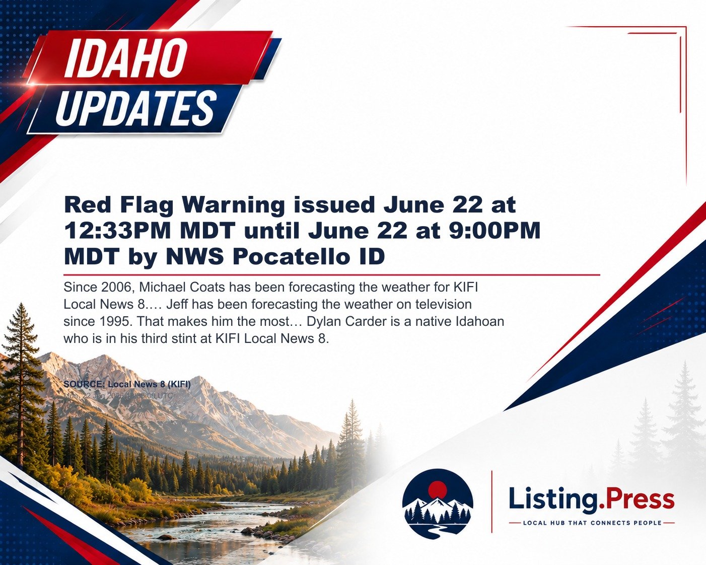 Red Flag Warning issued June 22 at 12:33PM MDT until June 22 at 9:00PM MDT by NWS Pocatello ID