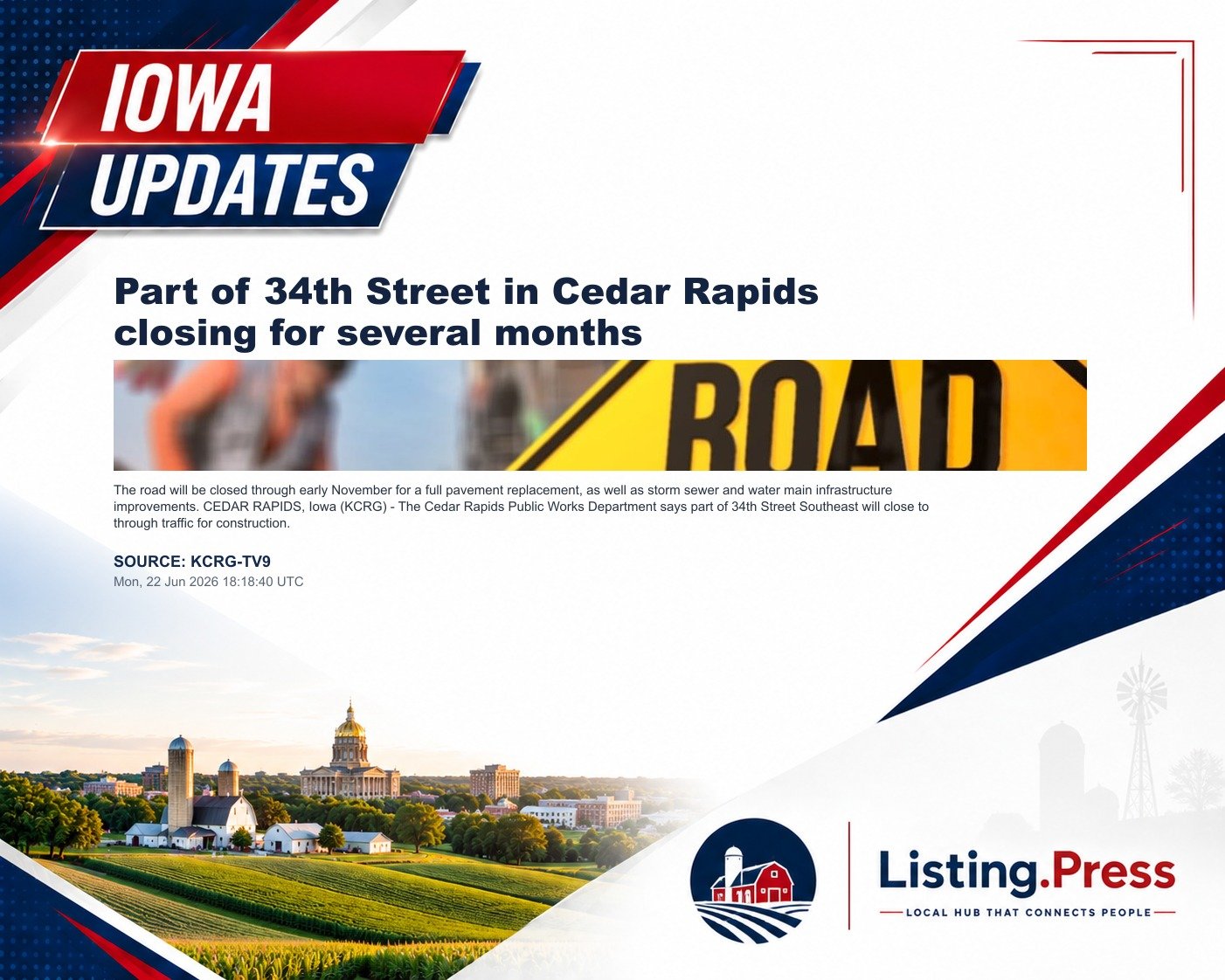 Part of 34th Street in Cedar Rapids closing for several months