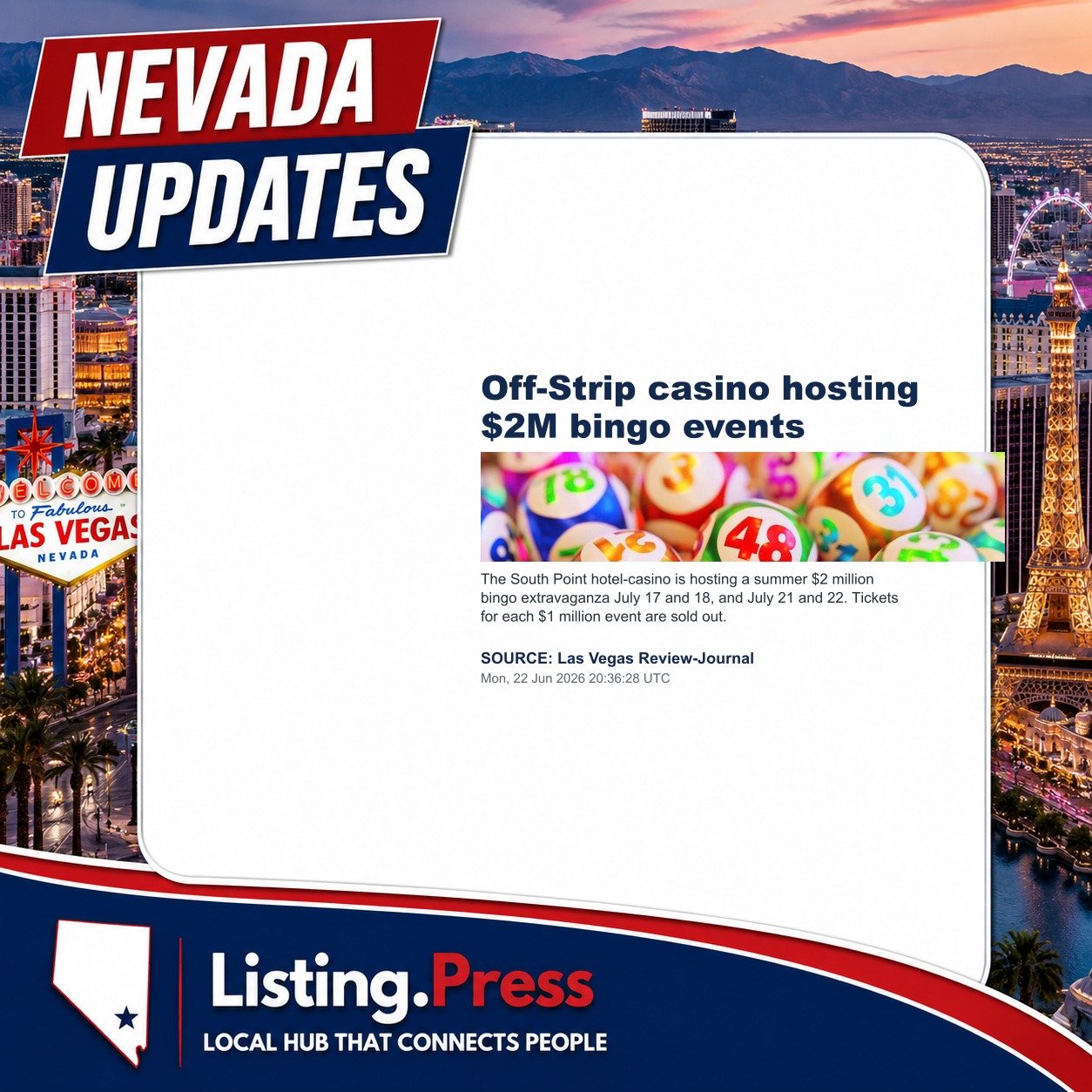Off-Strip casino hosting $2M bingo events