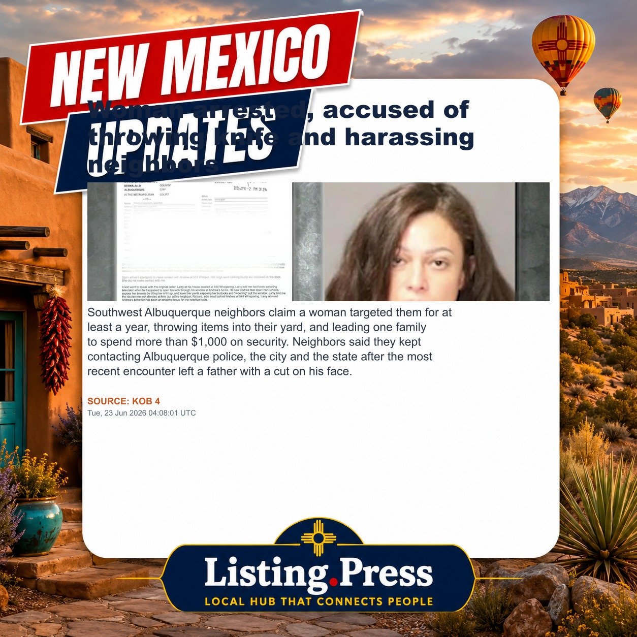 Woman arrested, accused of throwing knife and harassing neighbors