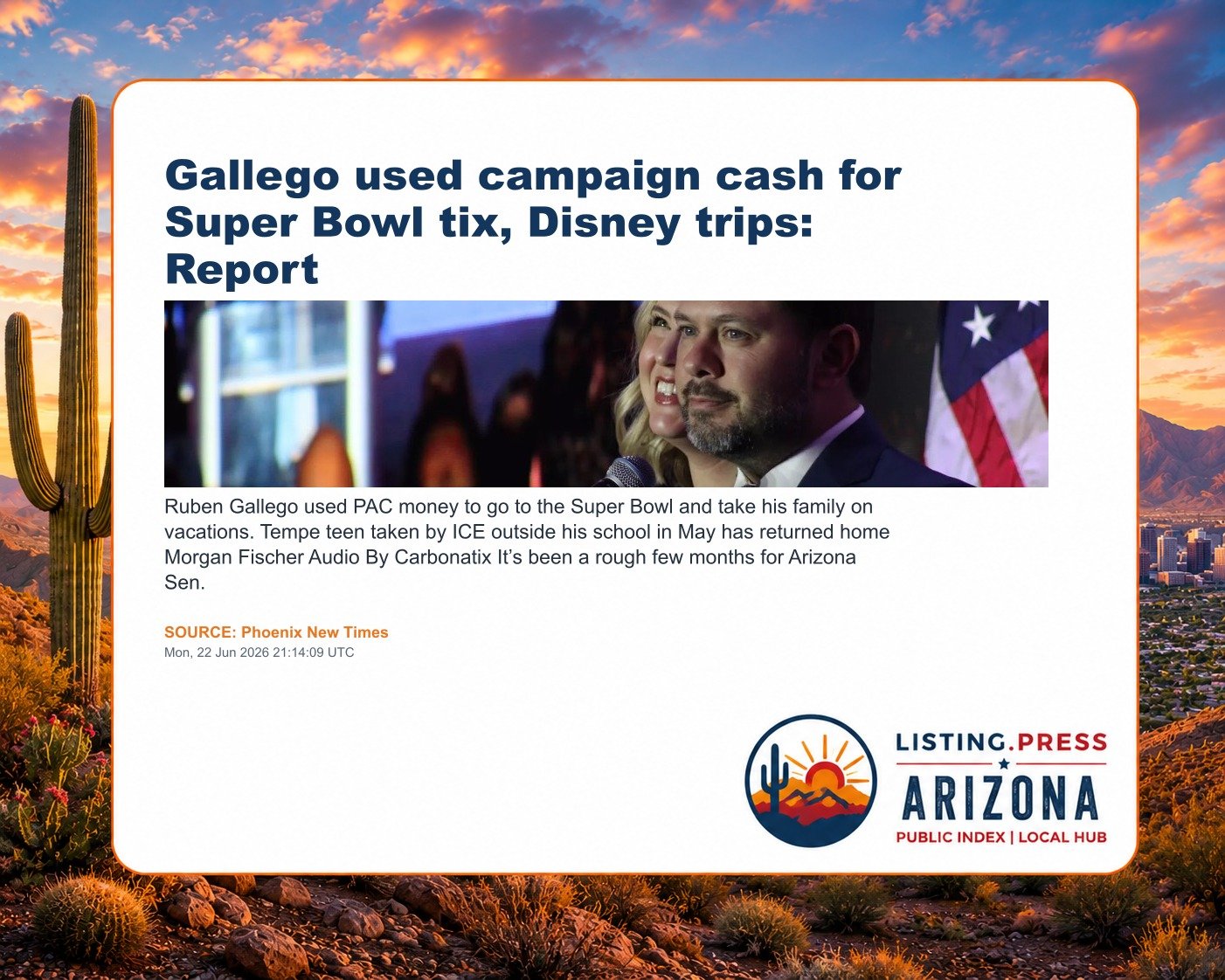 Gallego used campaign cash for Super Bowl tix, Disney trips: Report