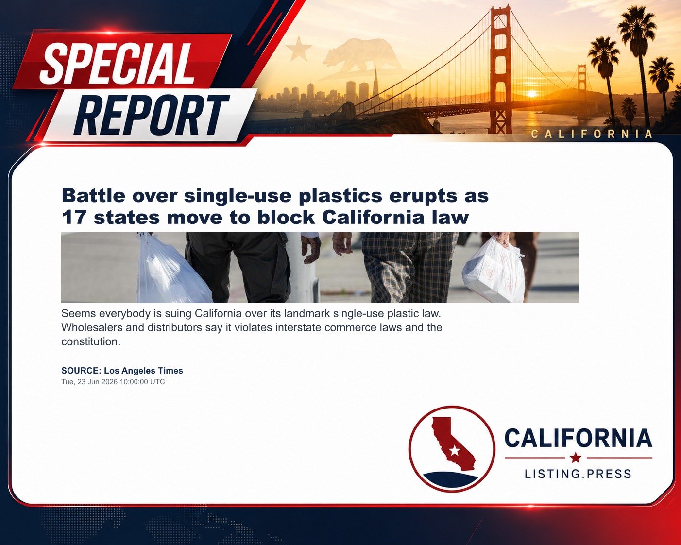 Battle over single-use plastics erupts as 17 states move to block California law