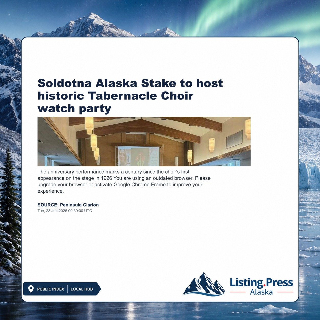 Soldotna Alaska Stake to host historic Tabernacle Choir watch party