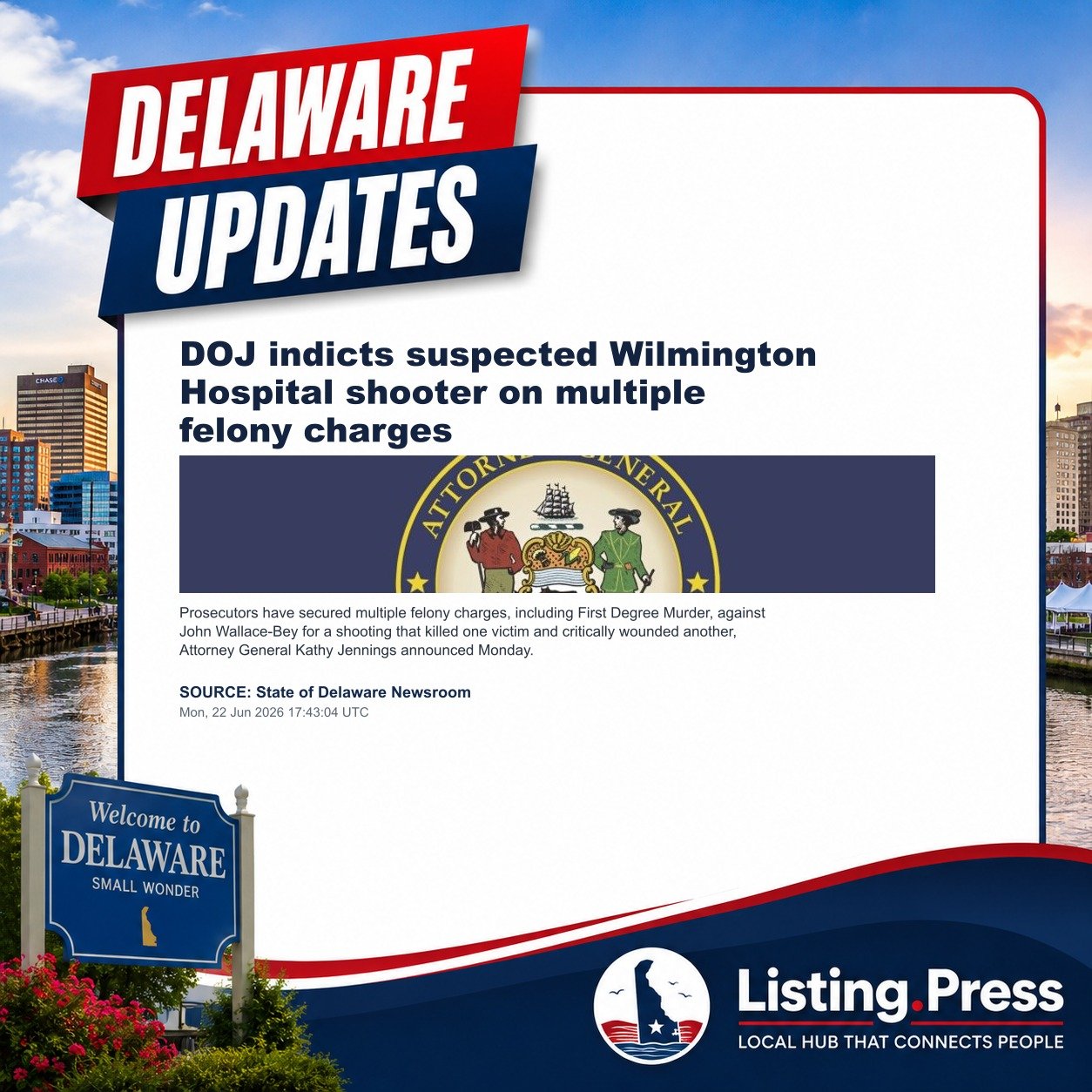 DOJ indicts suspected Wilmington Hospital shooter on multiple felony charges