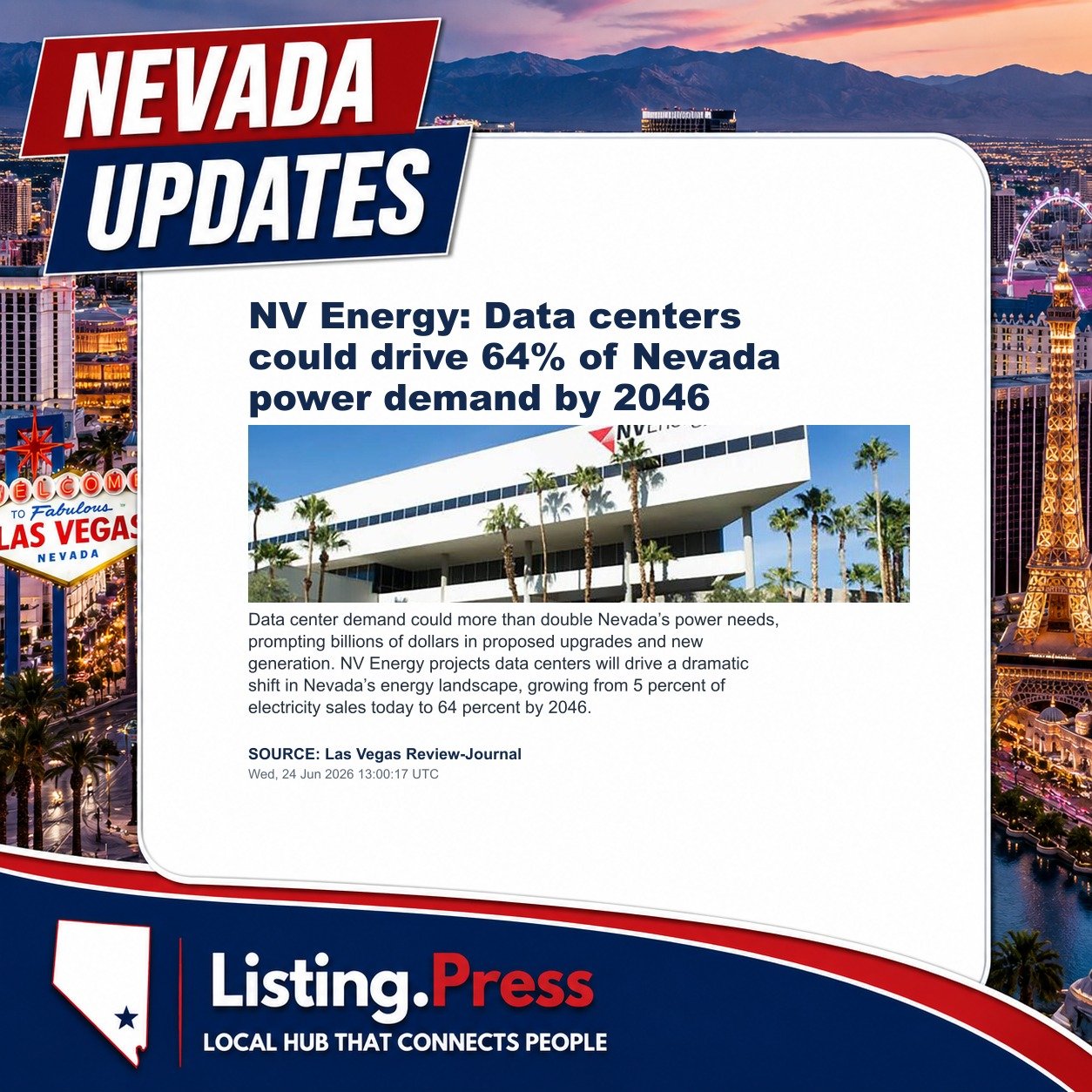NV Energy: Data centers could drive 64% of Nevada power demand by 2046