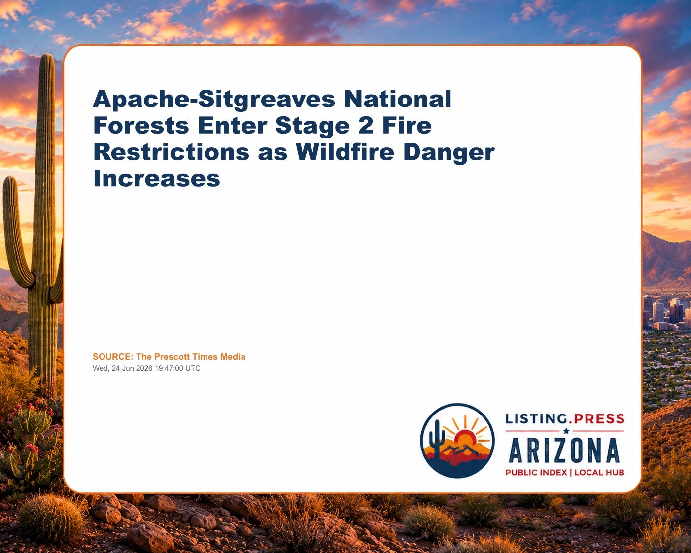 Apache-Sitgreaves National Forests Enter Stage 2 Fire Restrictions as Wildfire Danger Increases