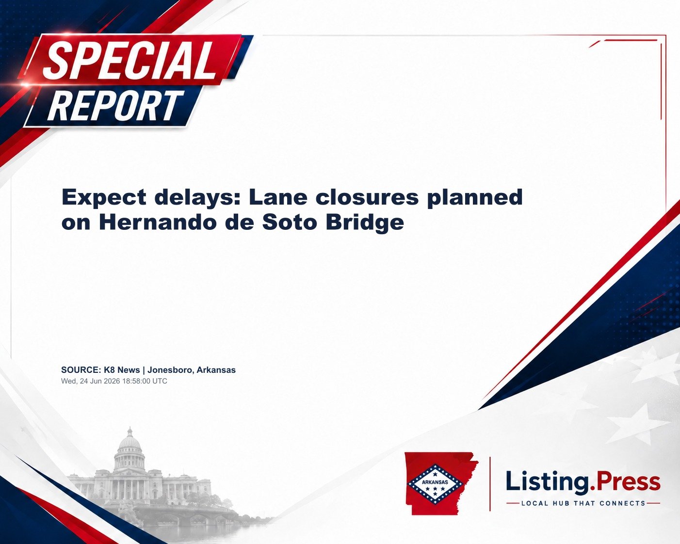 Expect delays: Lane closures planned on Hernando de Soto Bridge