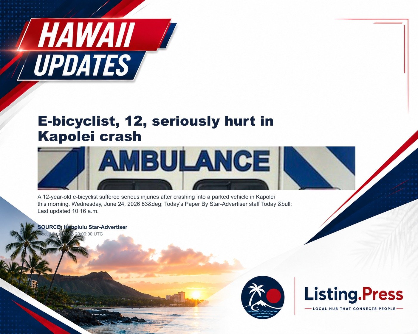 E-bicyclist, 12, seriously hurt in Kapolei crash