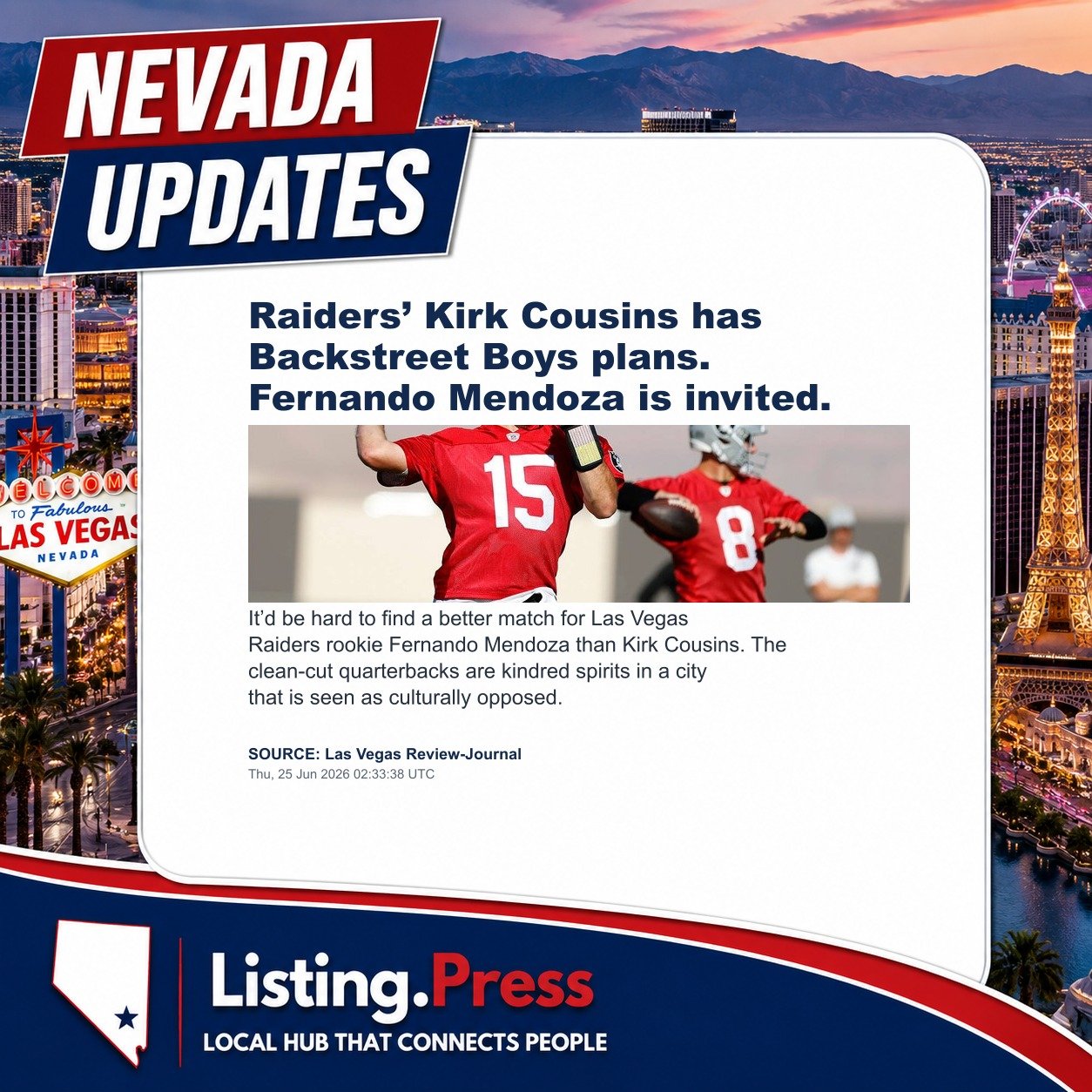 Raiders’ Kirk Cousins has Backstreet Boys plans. Fernando Mendoza is invited.