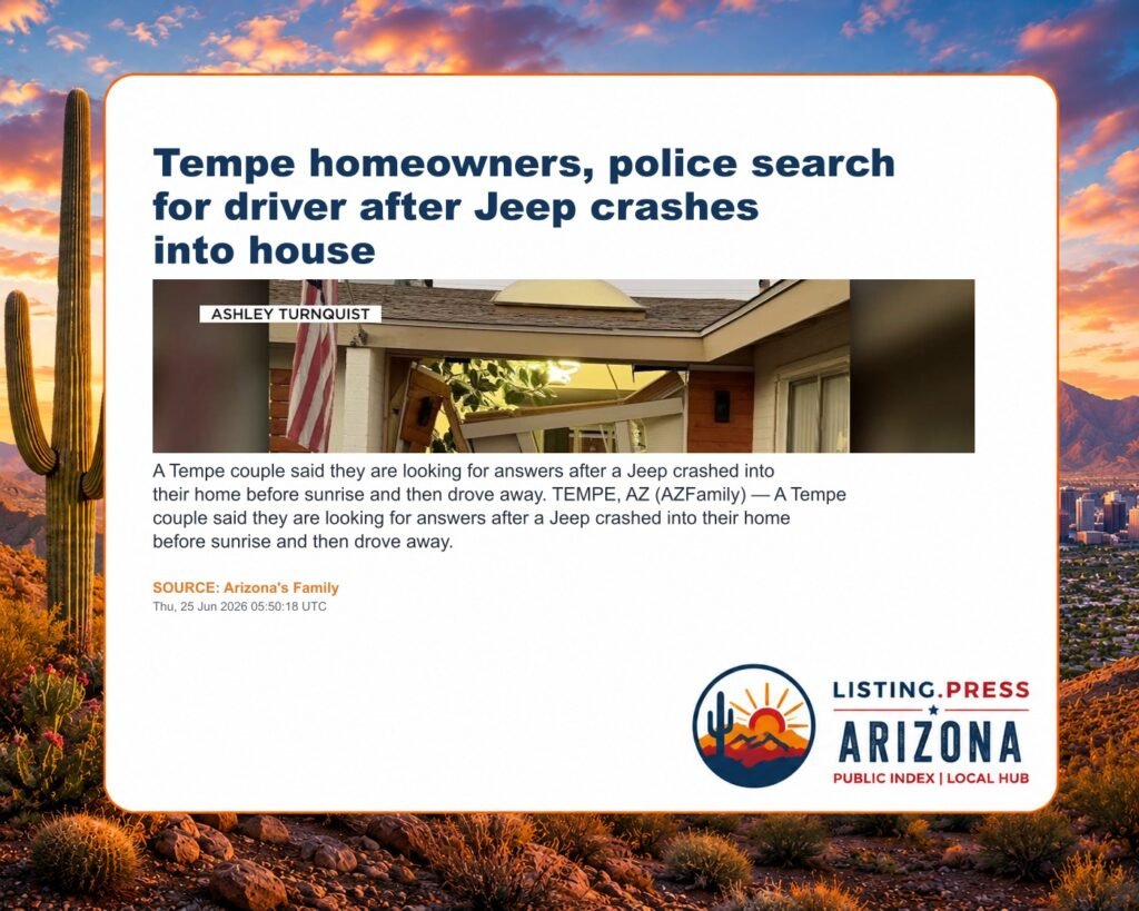 Tempe homeowners, police search for driver after Jeep crashes into house
