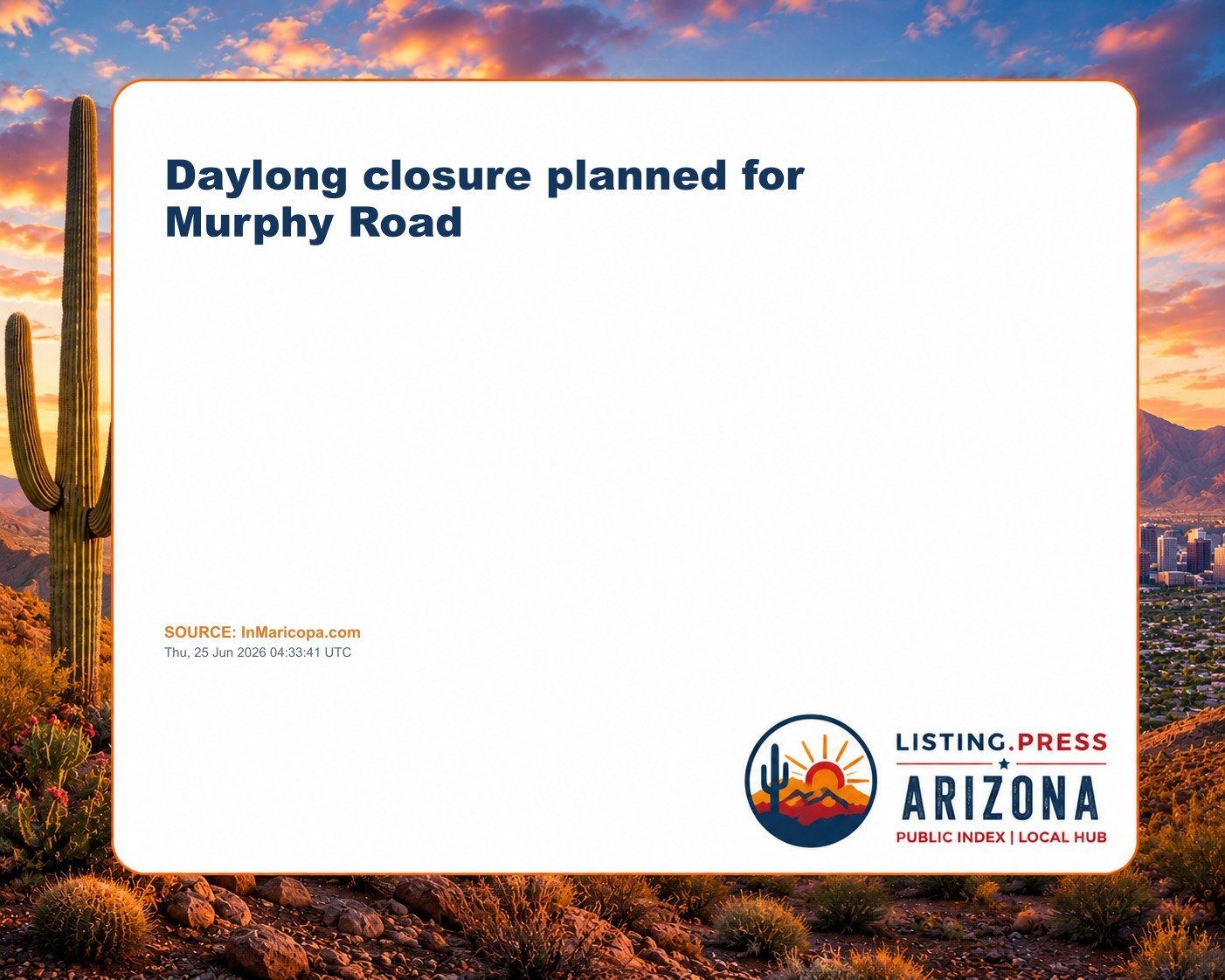 Daylong closure planned for Murphy Road