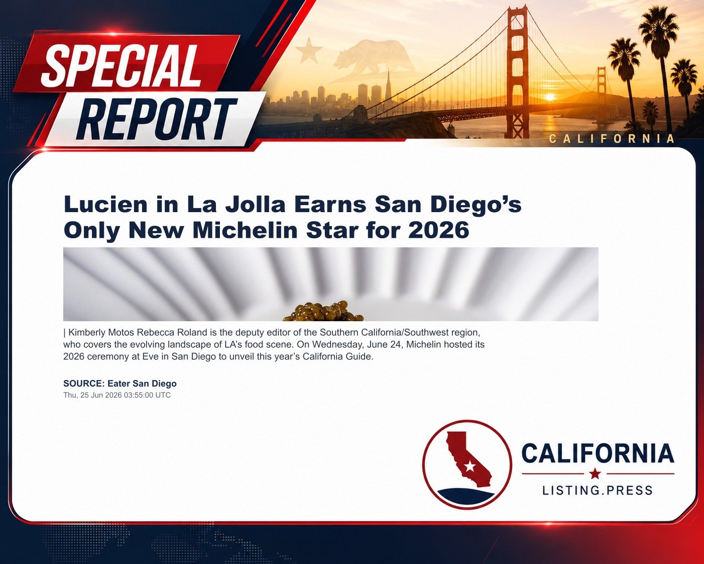 Lucien in La Jolla Earns San Diego’s Only New Michelin Star for 2026