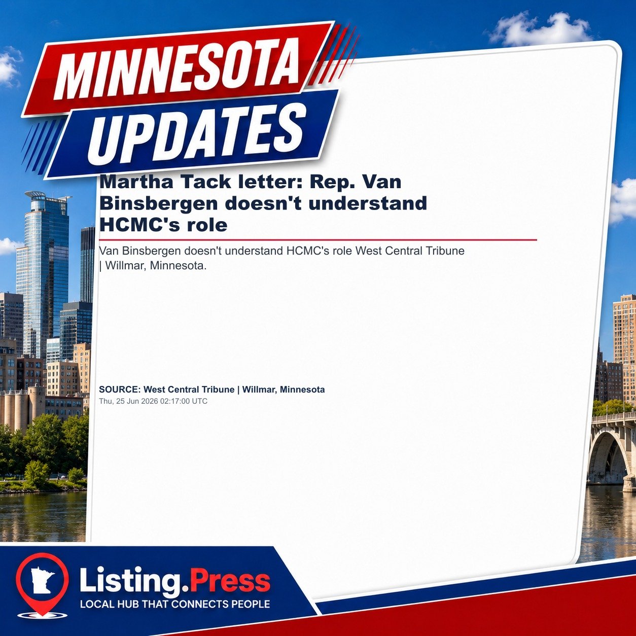 Martha Tack letter: Rep. Van Binsbergen doesn't understand HCMC's role