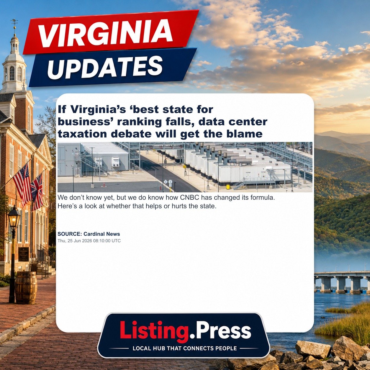 If Virginia’s ‘best state for business’ ranking falls, data center taxation debate will get the blame