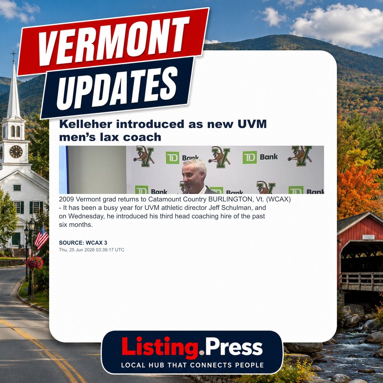 Kelleher introduced as new UVM men’s lax coach