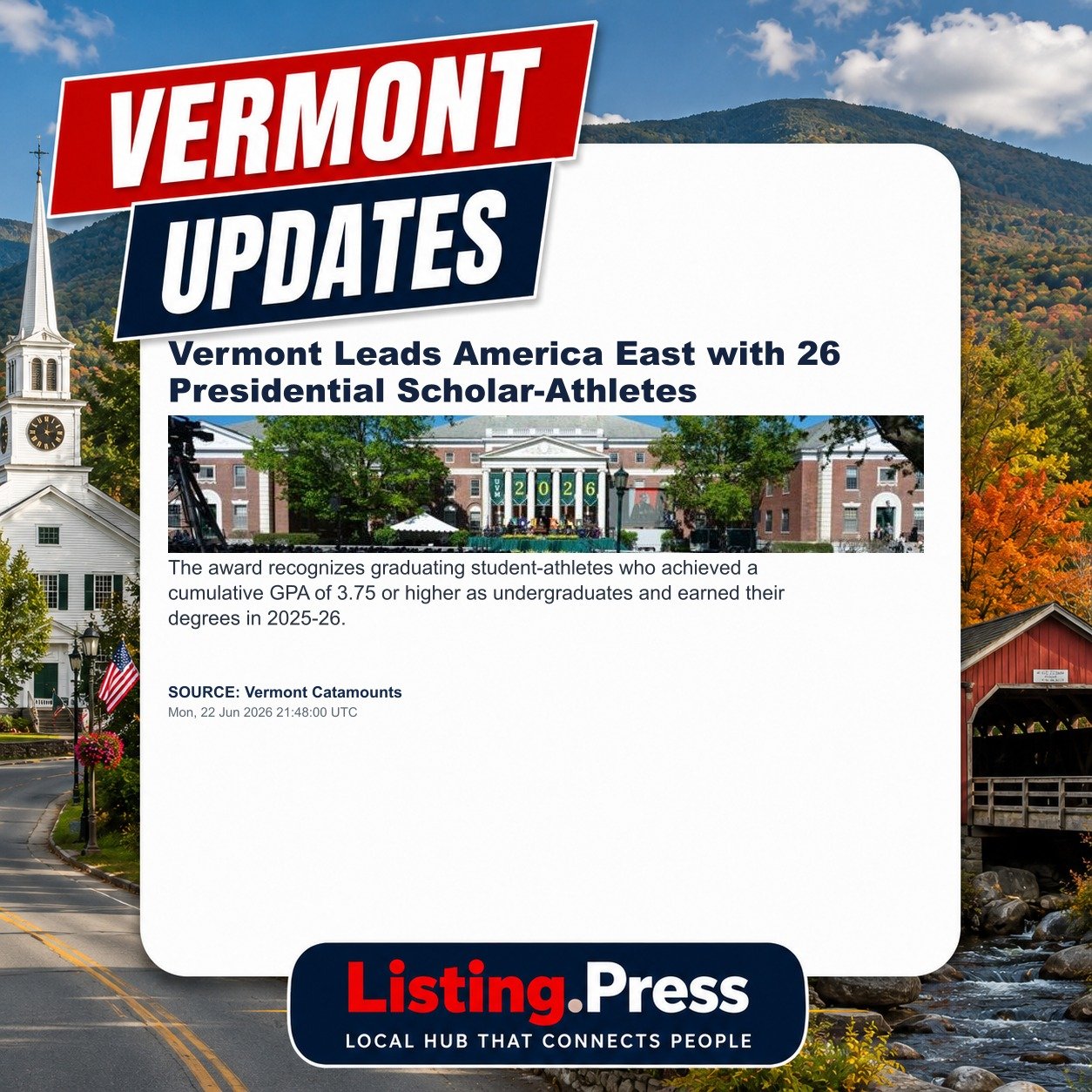 Vermont Leads America East with 26 Presidential Scholar-Athletes