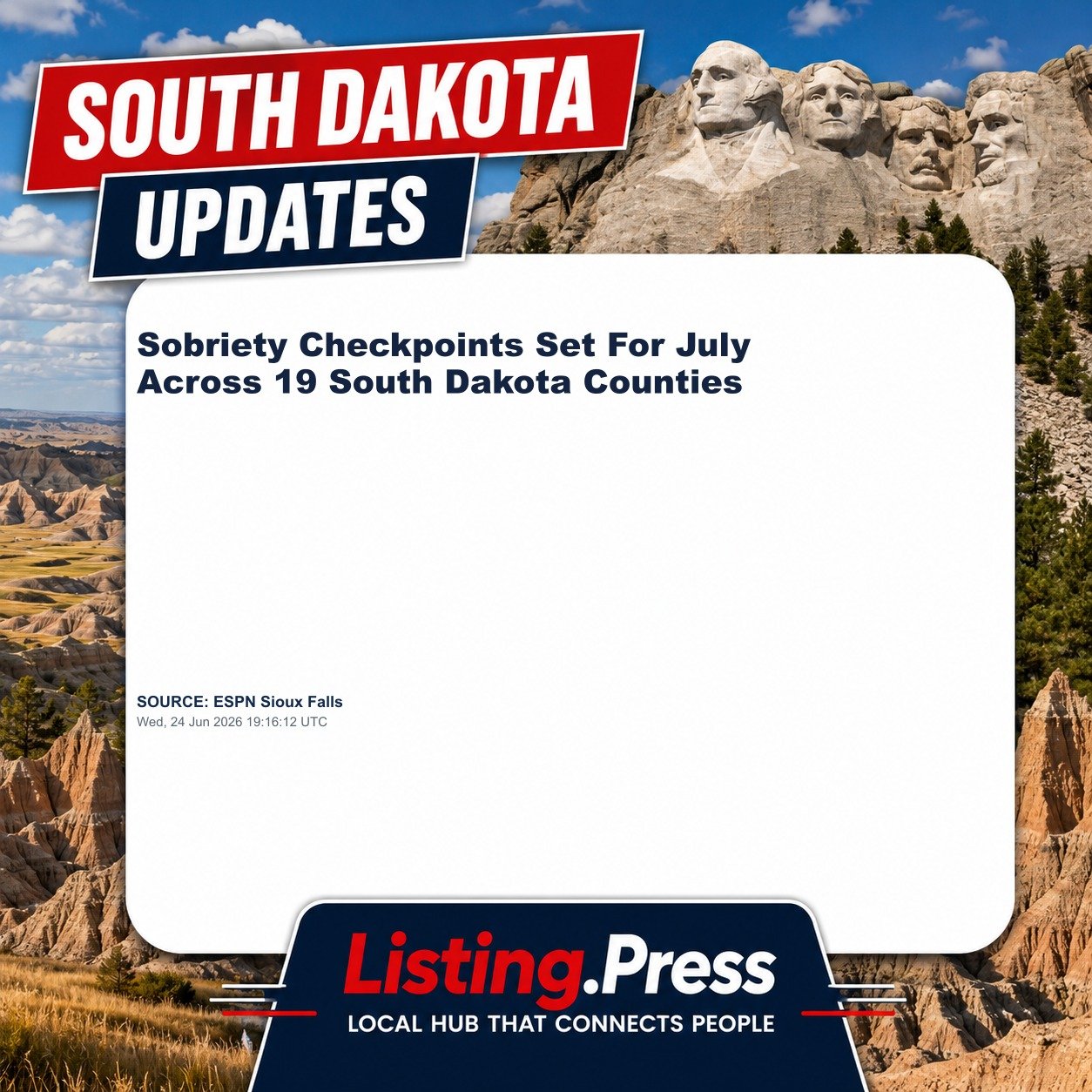 Sobriety Checkpoints Set For July Across 19 South Dakota Counties