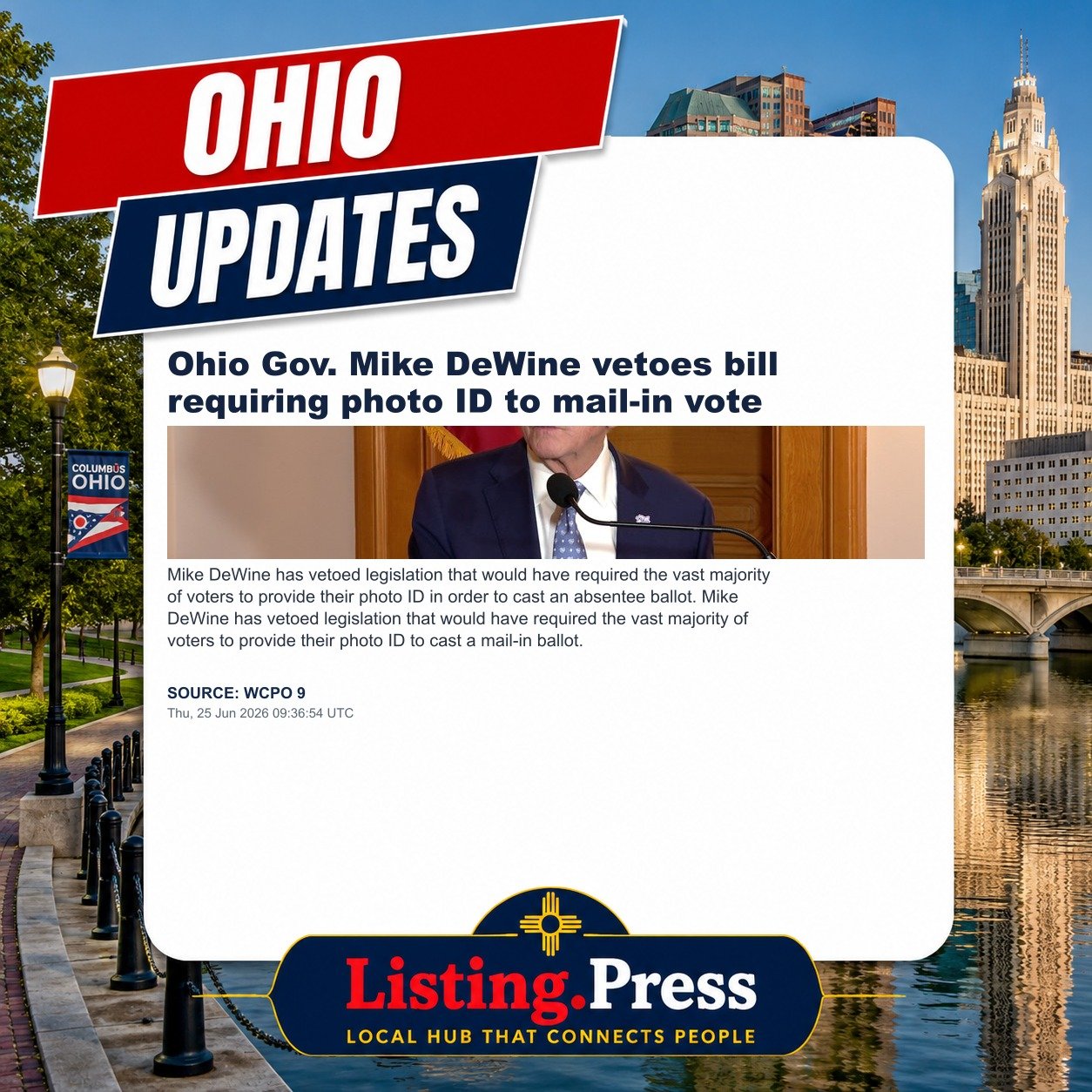 Ohio Gov. Mike DeWine vetoes bill requiring photo ID to mail-in vote