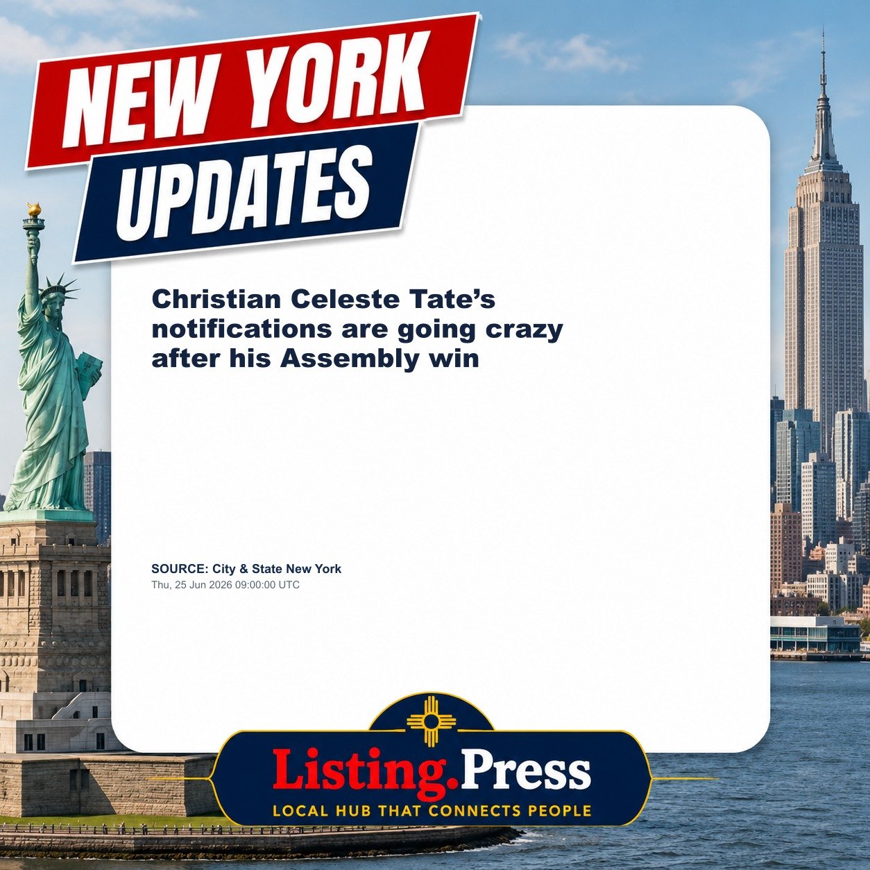 Christian Celeste Tate’s notifications are going crazy after his Assembly win