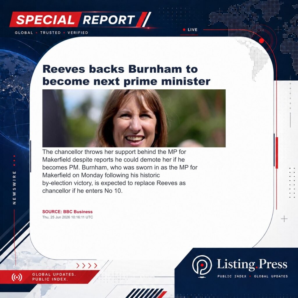 Reeves backs Burnham to become next prime minister