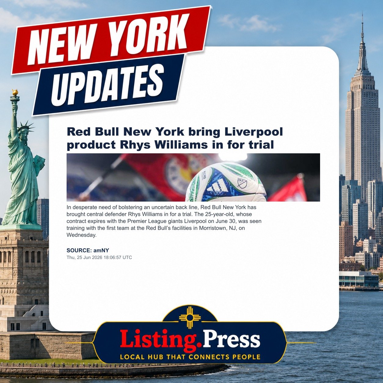 Red Bull New York bring Liverpool product Rhys Williams in for trial