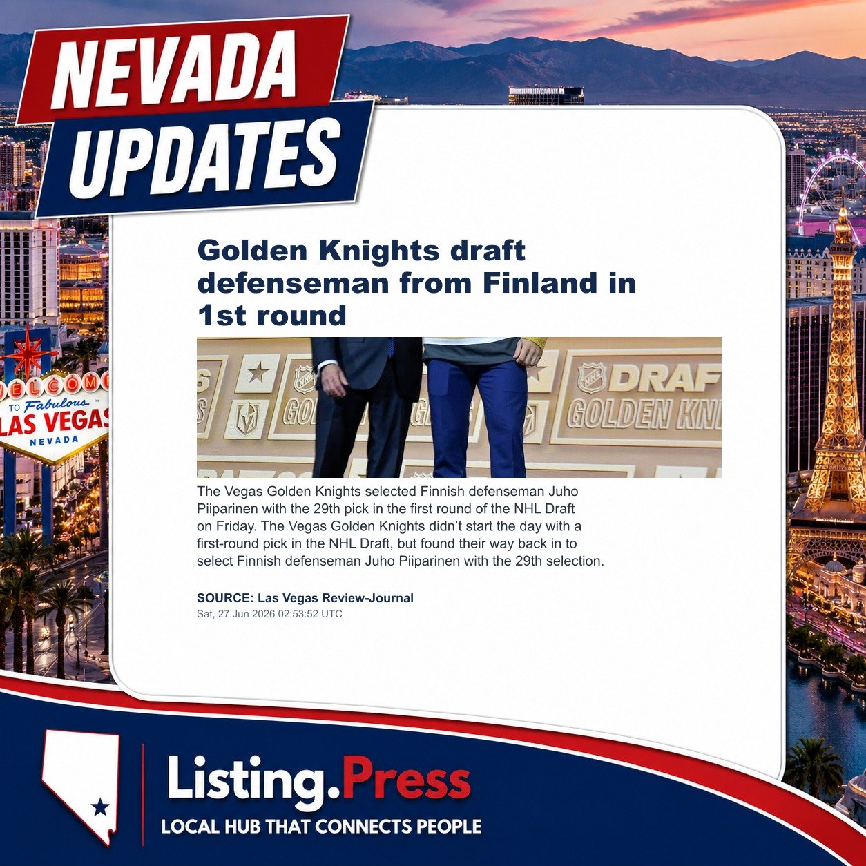 Golden Knights draft defenseman from Finland in 1st round