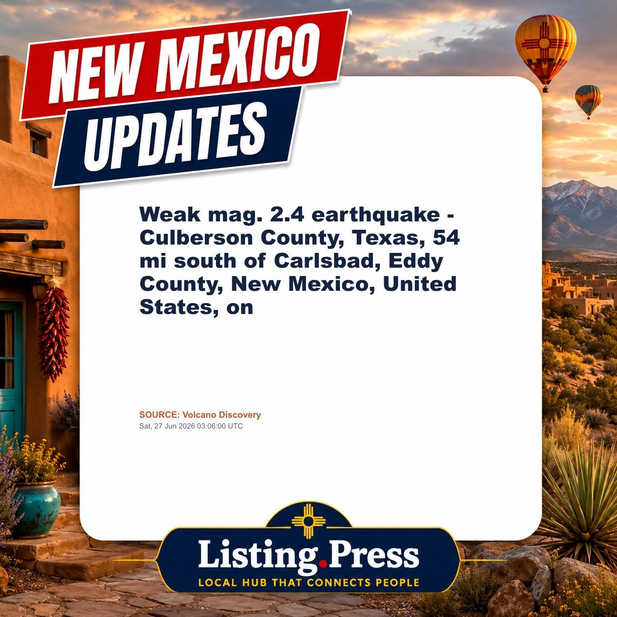 Weak mag. 2.4 earthquake - Culberson County, Texas, 54 mi south of Carlsbad, Eddy County, New Mexico, United States, on 