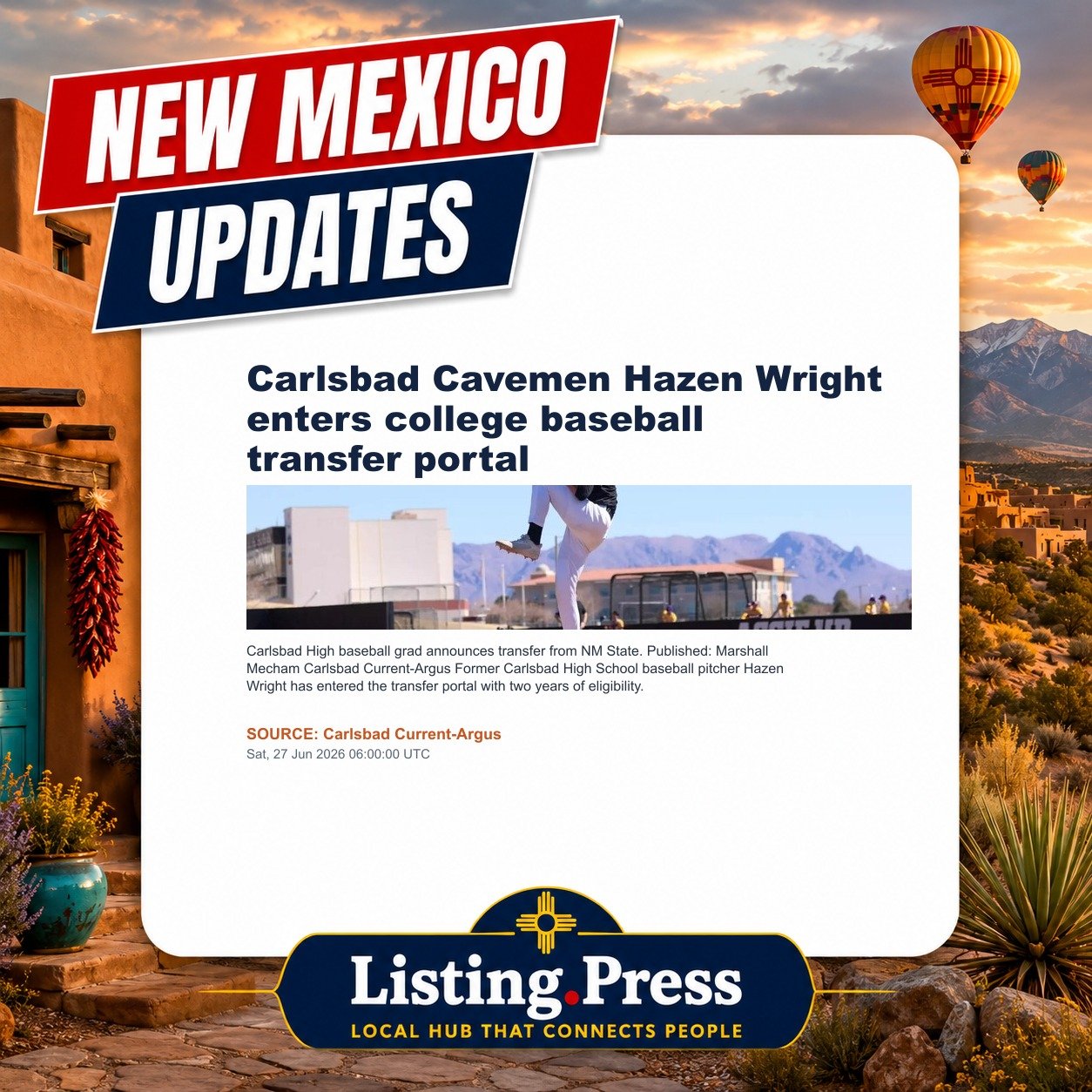 Carlsbad Cavemen Hazen Wright enters college baseball transfer portal