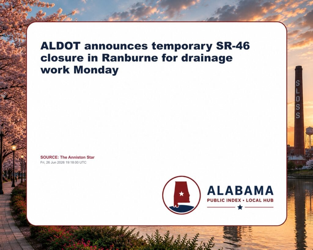 ALDOT announces temporary SR-46 closure in Ranburne for drainage work Monday