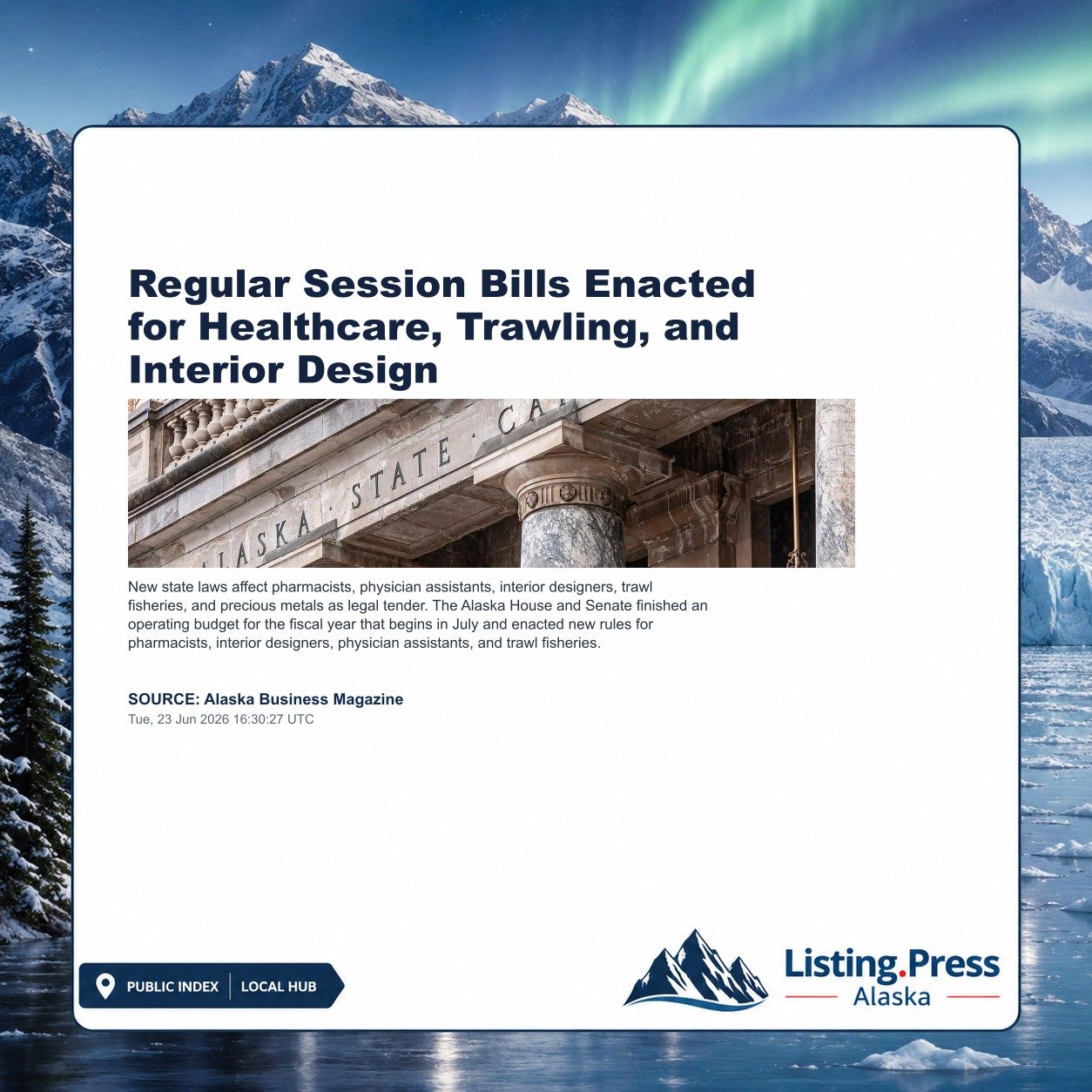 Regular Session Bills Enacted for Healthcare, Trawling, and Interior Design