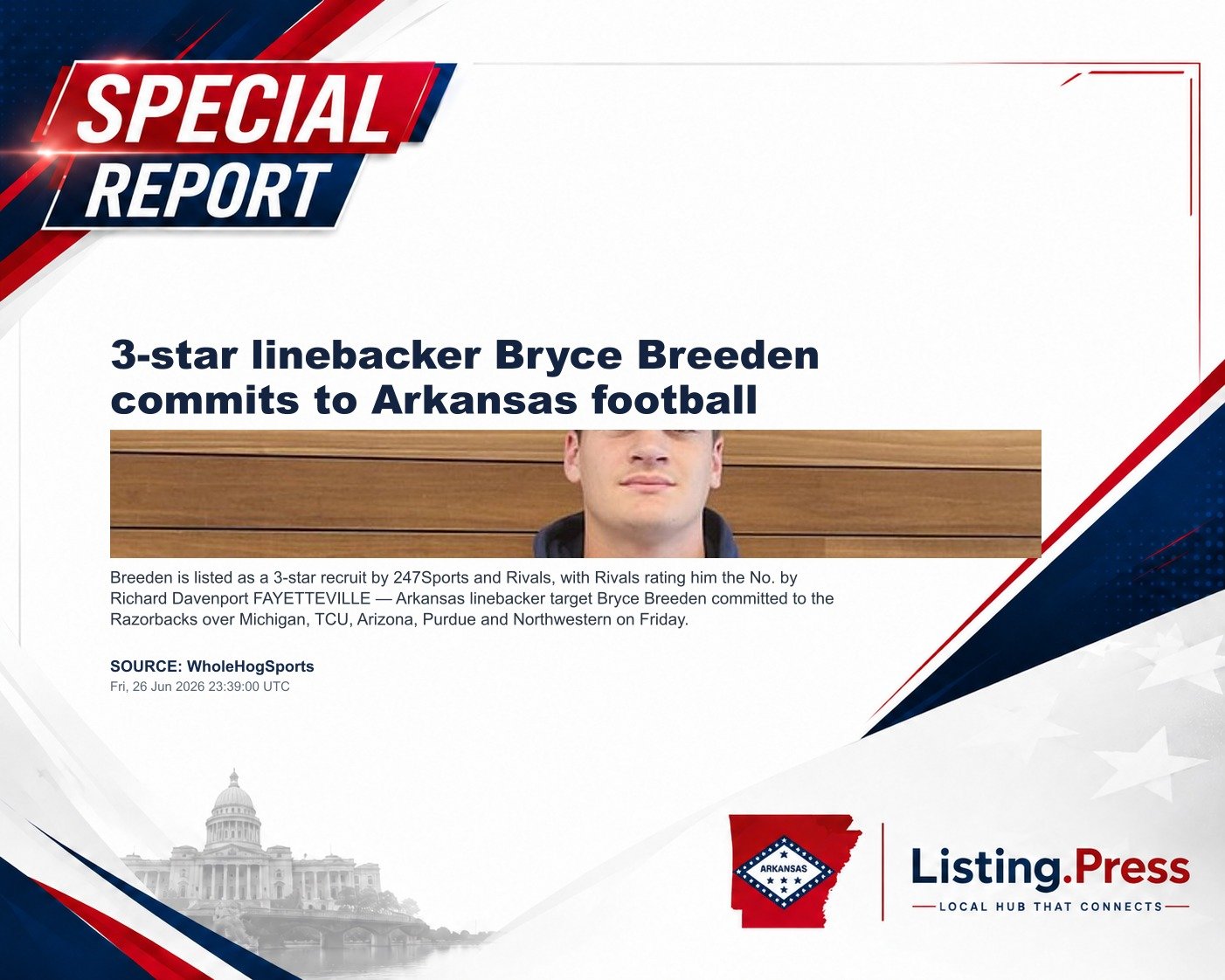 3-star linebacker Bryce Breeden commits to Arkansas football