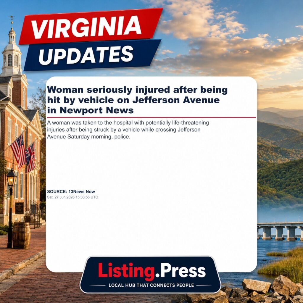 Woman seriously injured after being hit by vehicle on Jefferson Avenue in Newport News