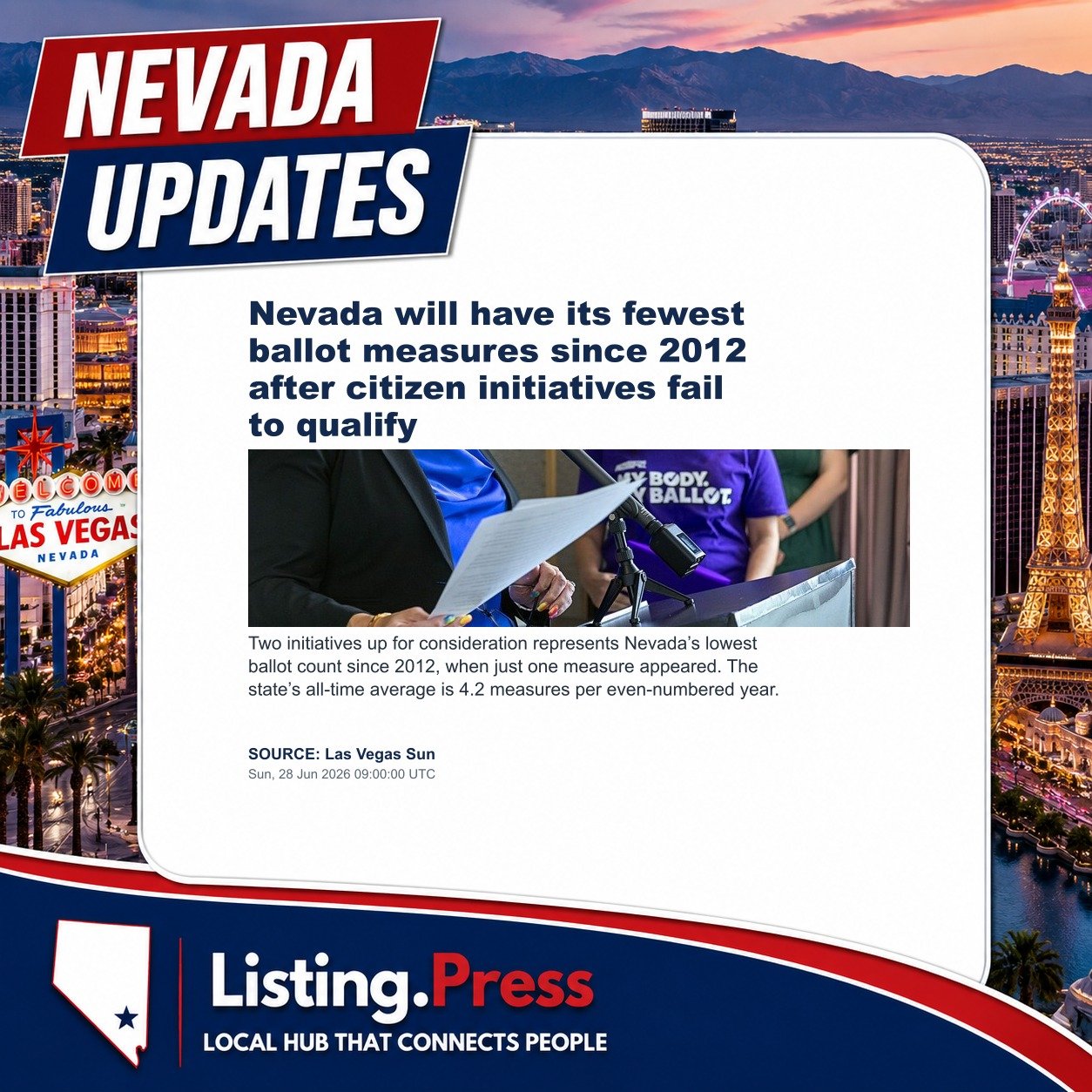 Nevada will have its fewest ballot measures since 2012 after citizen initiatives fail to qualify