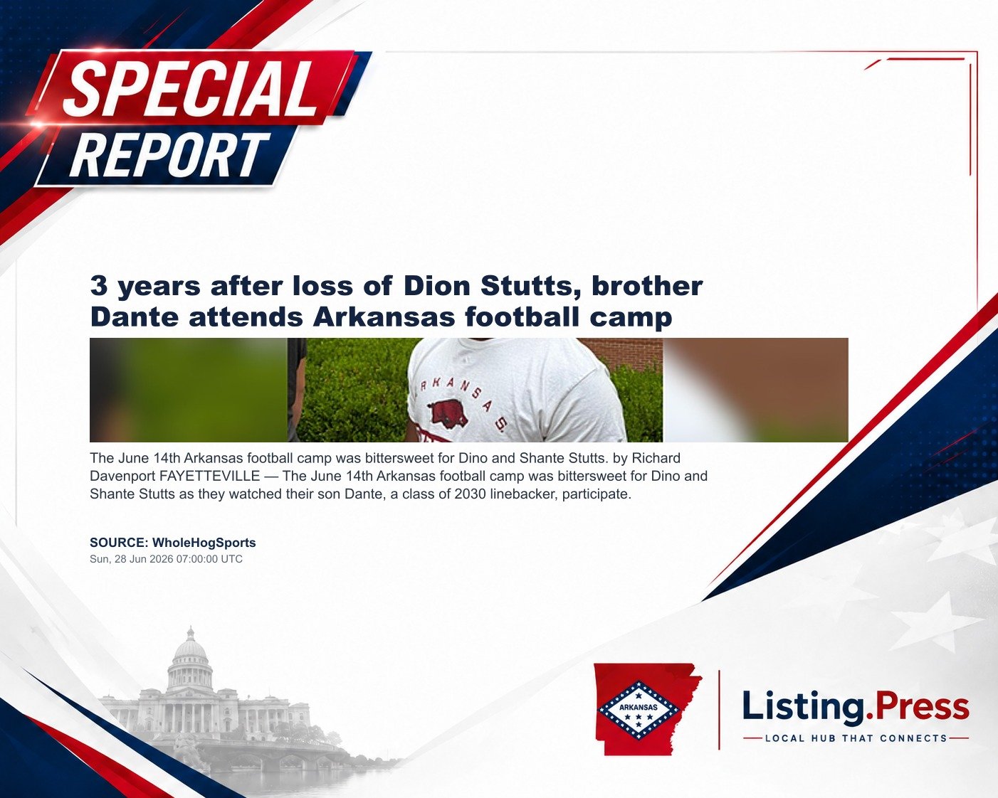 3 years after loss of Dion Stutts, brother Dante attends Arkansas football camp