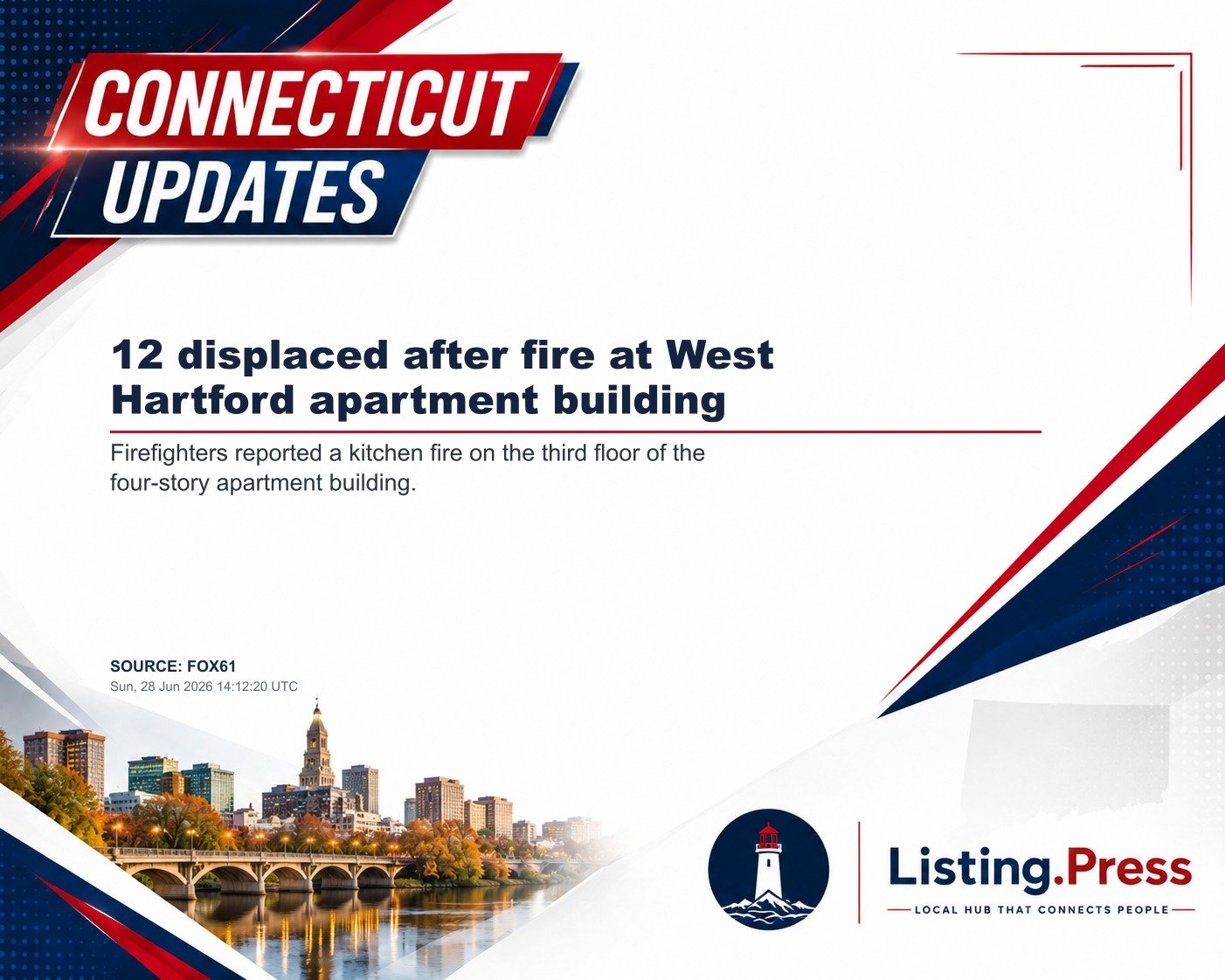 12 displaced after fire at West Hartford apartment building
