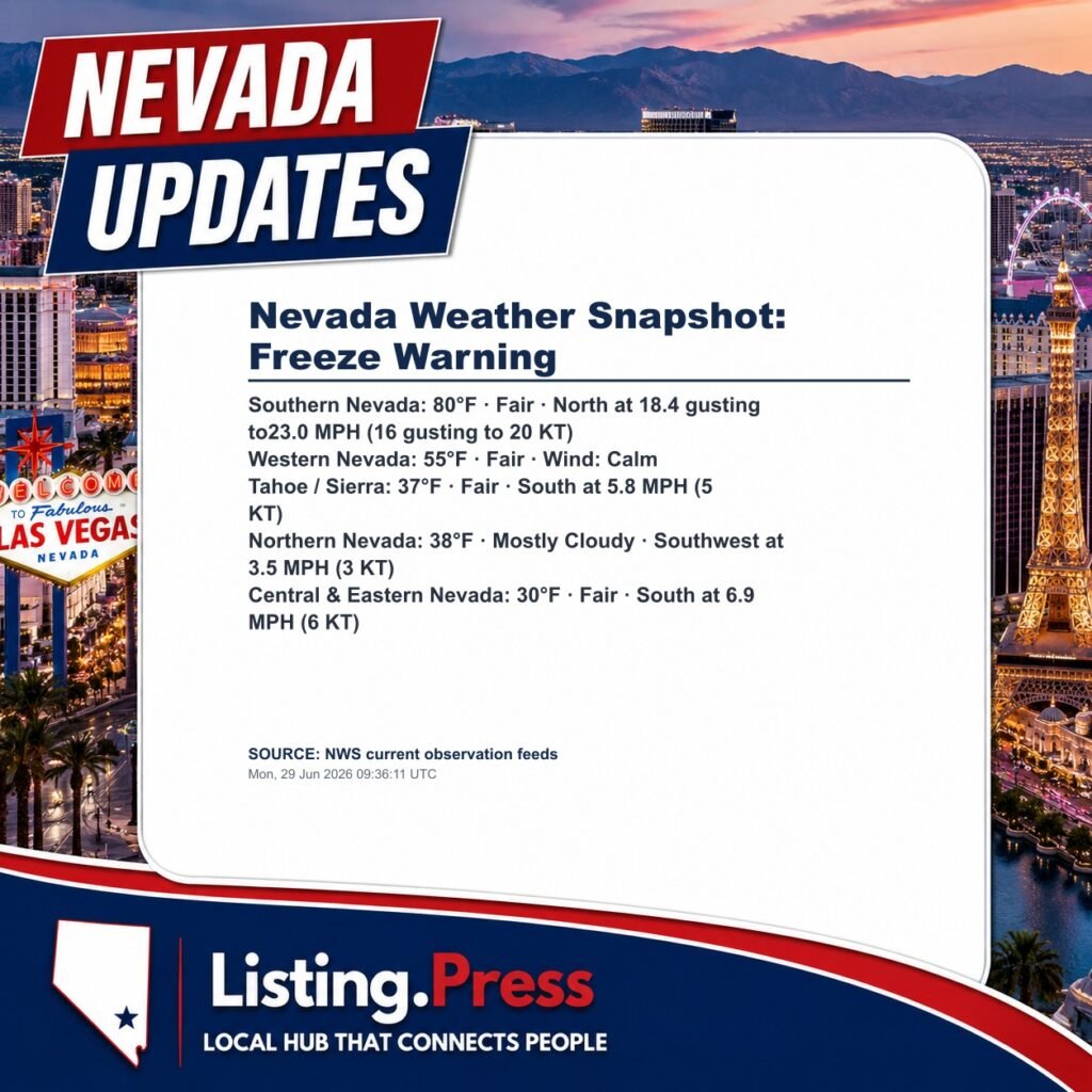 Nevada Weather Snapshot: Freeze Warning