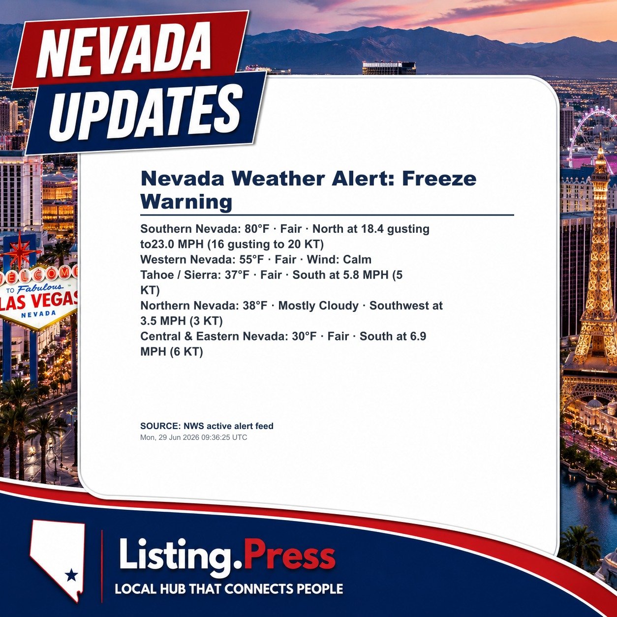 Nevada Weather Alert: Freeze Warning